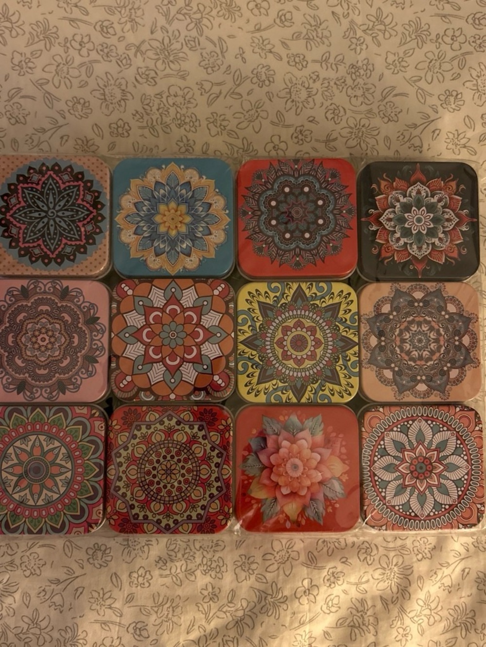Decorative Floral Mandala Trinket Tin Collection - Multicolor